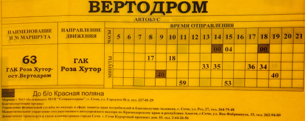 Расписание движения автобусов от Красной Поляны в Роза Хутор